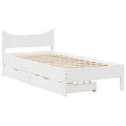 Letto singolo | Letto per adulti | Giroletto con Cassetti Bianco 75x190 cm Legno Massello di Pino