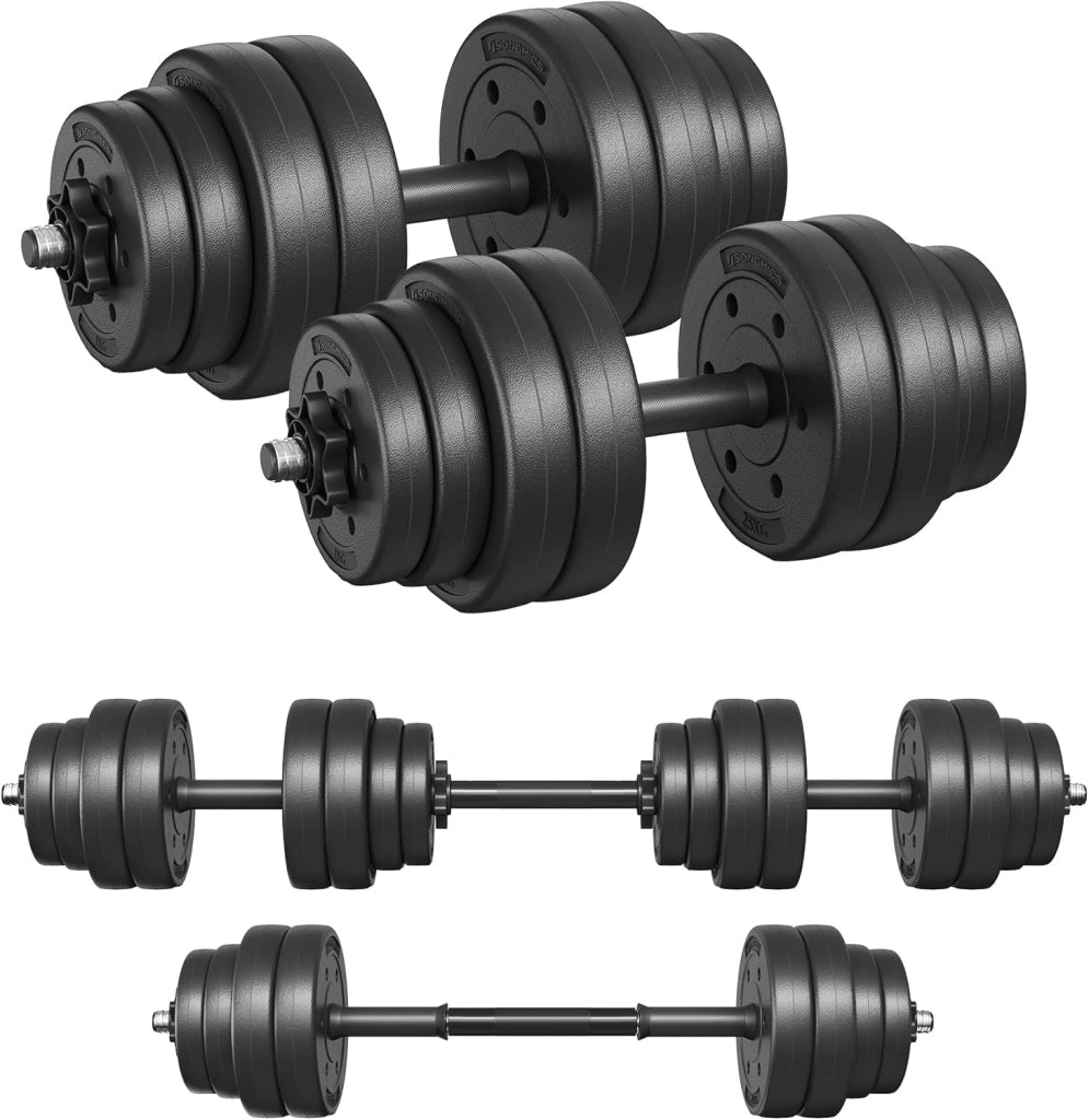 SONGMICS Manubri 2 in 1, Set di Bilanciere Corto, con Tubo di Collegamento in Acciaio, Allenamento, Fitness, Sollevamento Pesi per Casa, Palestra