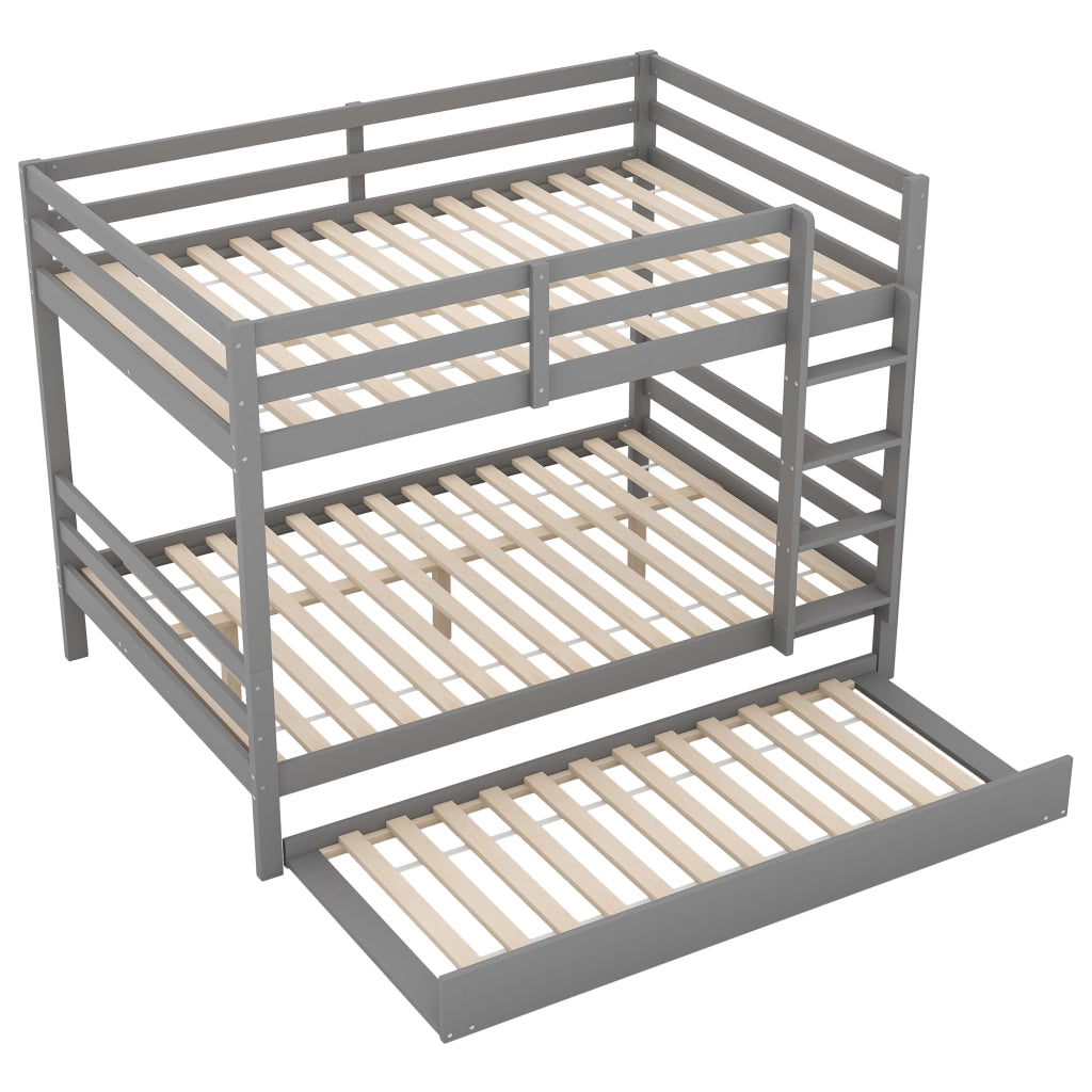 Letto a castello 140×200 cm; letto 3 posti con letto estraibile e scala; senza materasso; grigio