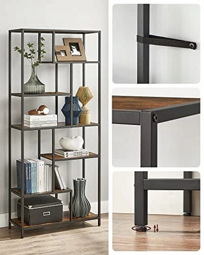 Libreria Valora LLS119B01 marrone rustico a 6 ripiani per soggiorno