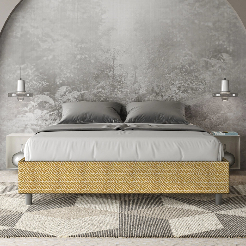 Letto Matrimoniale 160x190 cm con Rete e Contenitore Giroletto con Alzata Comoda Imbottito in Tessuto Aragona Azelia