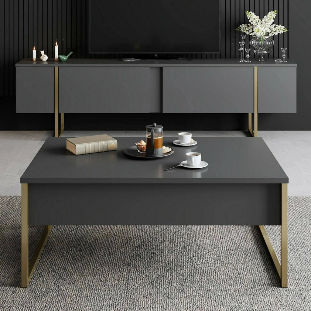 Mornasco, set Mobili da Soggiorno Modulabile, Nero Antracite