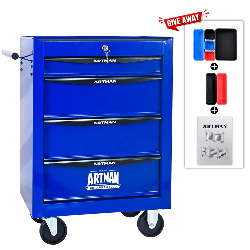 Cassettiera da Lavoro su Ruote con 4 Cassetti ¨C MINIMAL ¨C Metallo Nero e Blu 20'