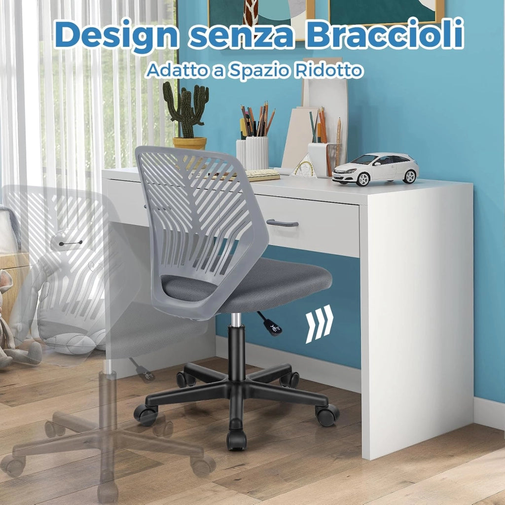Sedia da Scrivania Ergonomica per Bambini, Sedia per Computer in Rete per Bambini con Ruote Universali, Regolabile in Altezza, Senza Braccioli, Sedia da Studio per Bambini(Grigio)