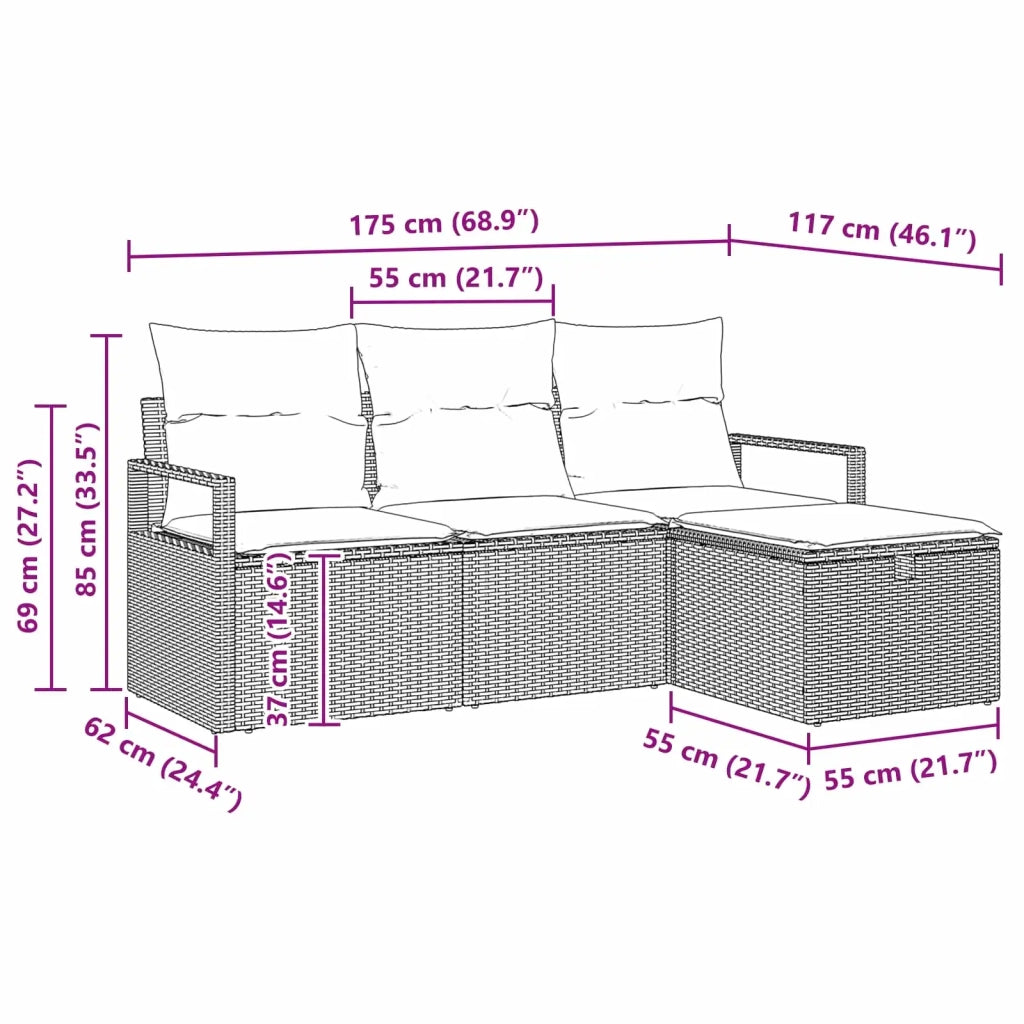 Set di divani con cuscino 4 pcs Nero e Turchese polyrattan