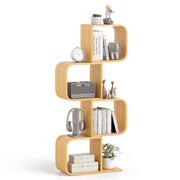 Libreria a 4 livelli a forma di S mensola in bamb¨´ con 4 cubi aperti, Libreria per esposizione per riporre Naturale-Scaffali e librerie