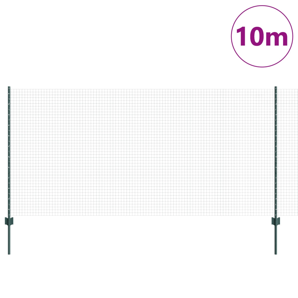 Recinzione in Filo Saldato con 5 Poste U Verde 1.2x10 m Acciaio