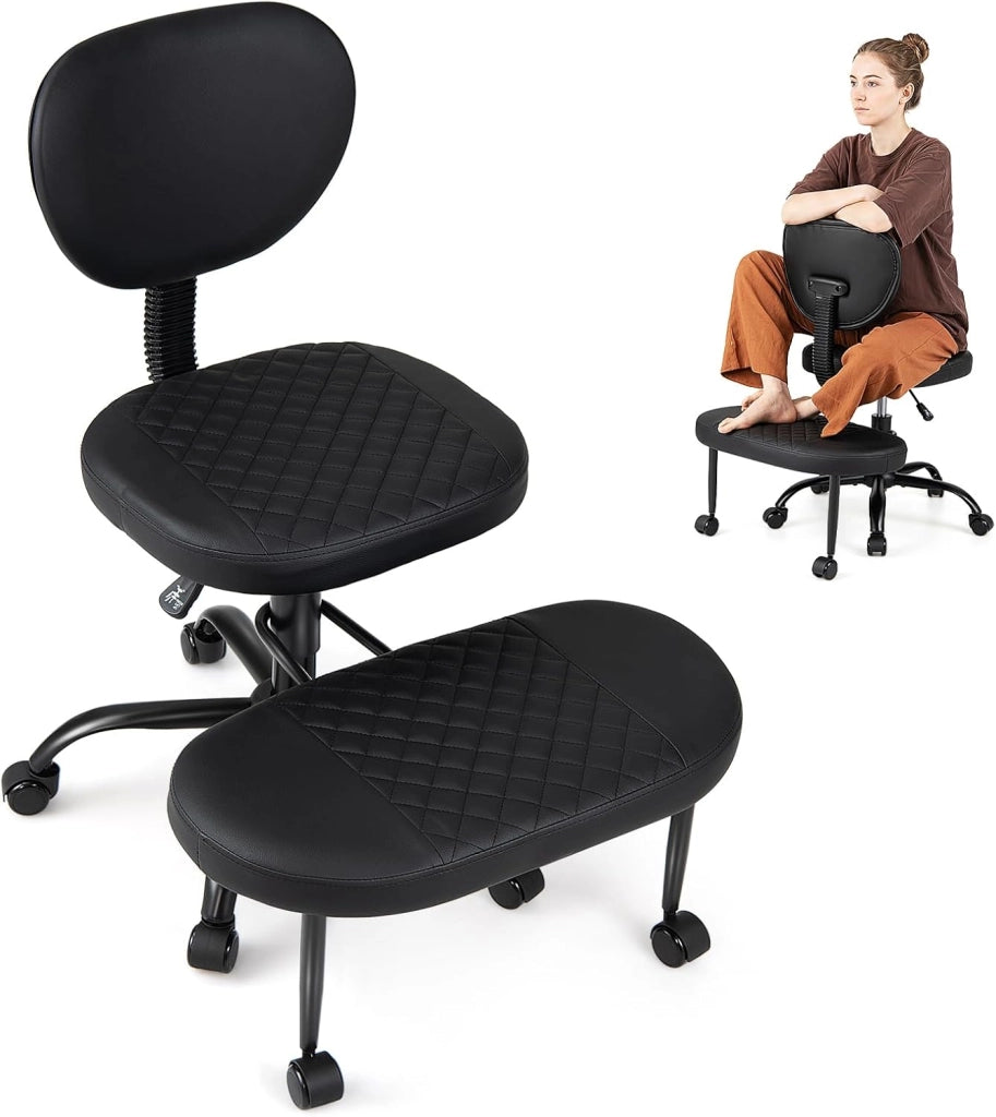 Sedia Ergonomica Posturale con Poggiapiedi, Altezza Regolabile | Poltrona Imbottita con Ruote e Schienale Ergonomico, per Lavoro Ufficio Studio, Portata 115 kg