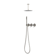Kit doccia a soffitto corto 30 cm inox acciaio inox 316L con soffione braccio miscelatore deviatore doccino supporto e tubo flessibile KIT-DOCCIA-SOFFITTO-CORTO-30-INOX