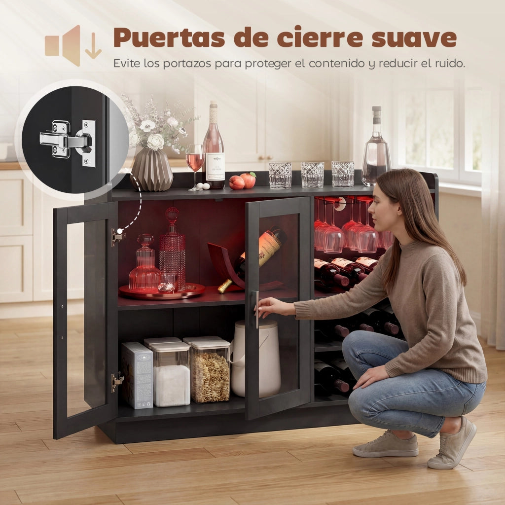 Mobile Bar con Luci LED RGB e Portabottiglie ¨C Xylo ¨C Nero 12 Bottiglie