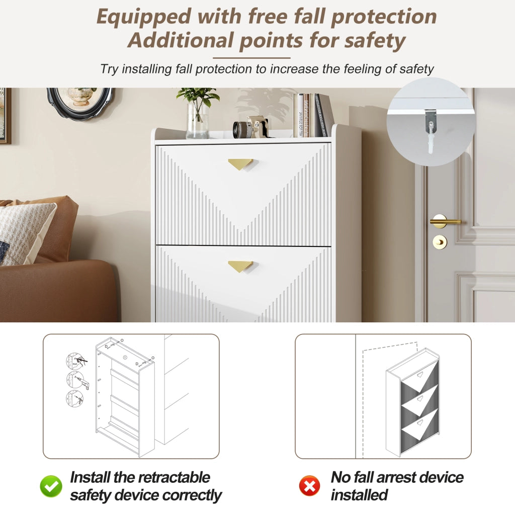 Scarpiera con 3 ante ribaltabili e 6 vani, ripiani regolabili, per ingresso, in MDF, bianco, 70 × 30 × 120 cm