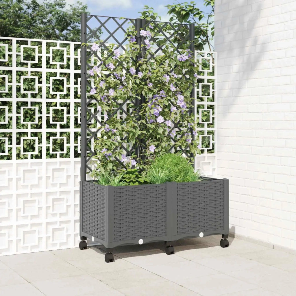 Vaso da giardino con grigliato e ruote Grigio Chiaro PP 3422972