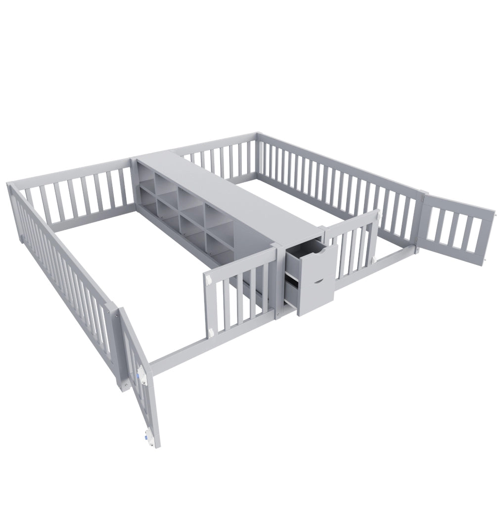 Letto 90x200 cm con sponde alte e cassetti in legno grigio