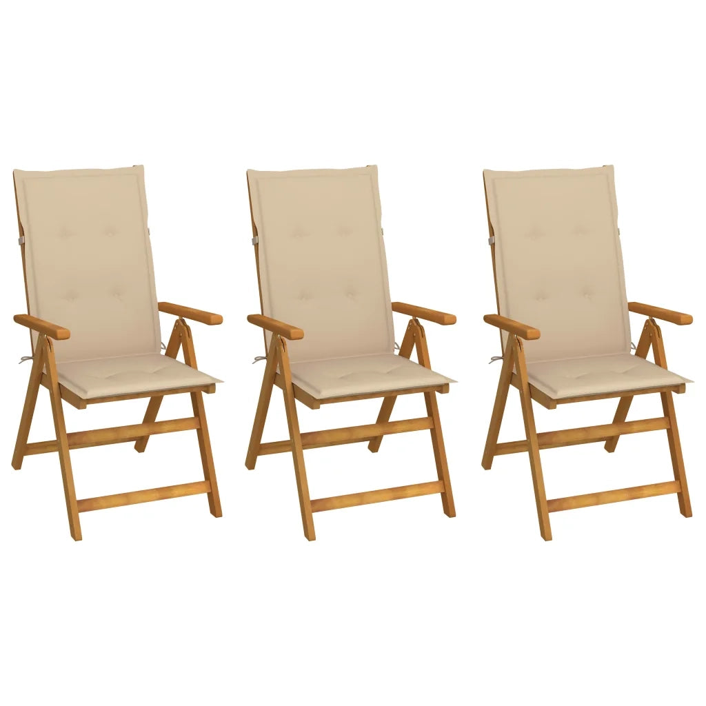 Sedie da Giardino Pieghevoli 3 pz con Cuscini Acacia Massello cod mxl 19703