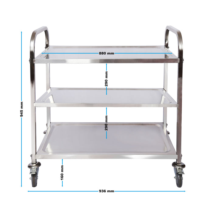 Carrello portavivande in acciaio inox 3 ripiani freni max 150kg Carrello da cucina