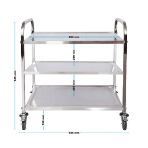 Carrello portavivande in acciaio inox 3 ripiani freni max 150kg Carrello da cucina