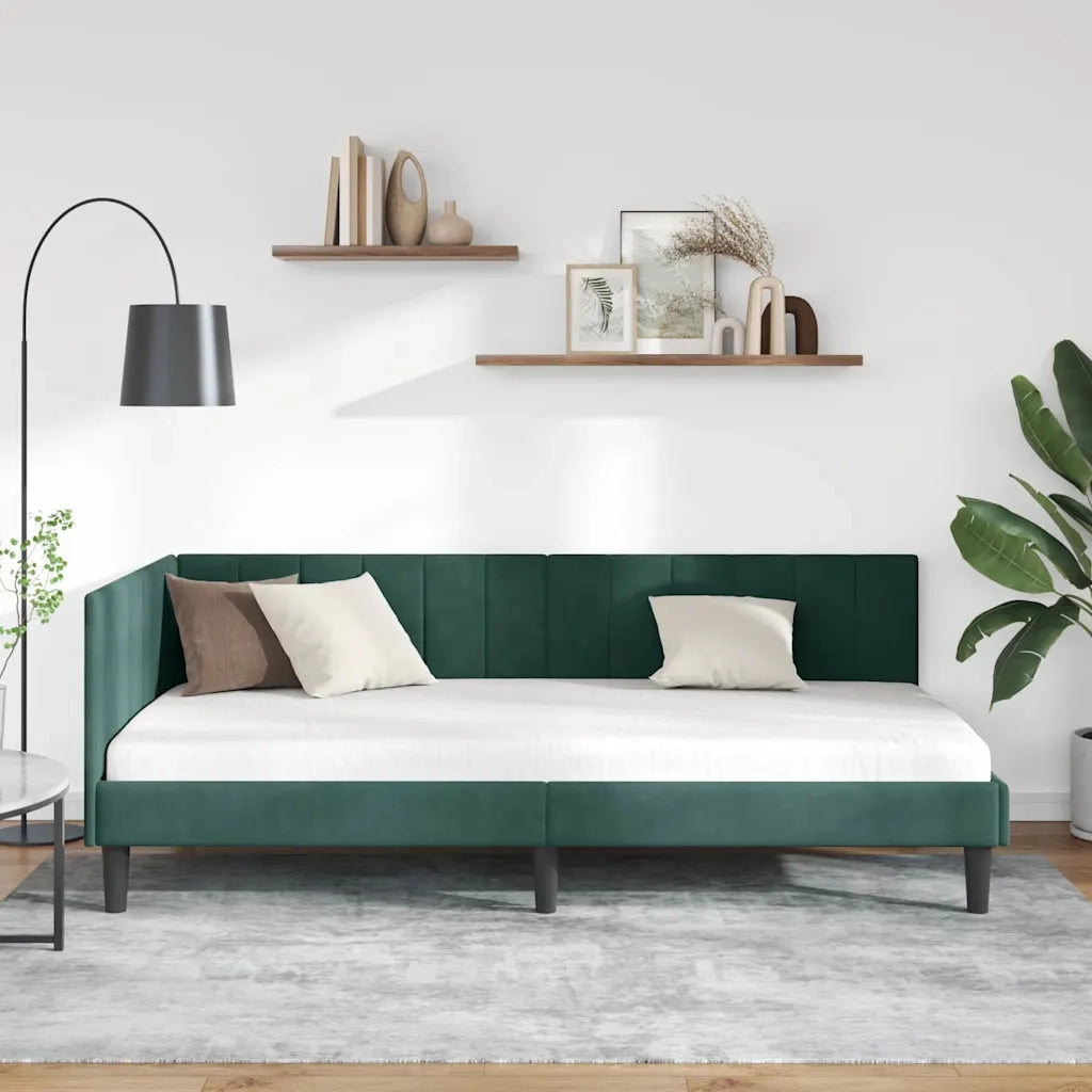 Cornice del letto ad angolo Verde Scuro 90 cm x 200 cm Velluto