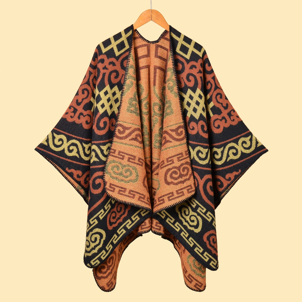 Sciarpa/mantella/poncho da donna con motivo retr¨° e spacco, calda, stile retr¨°
