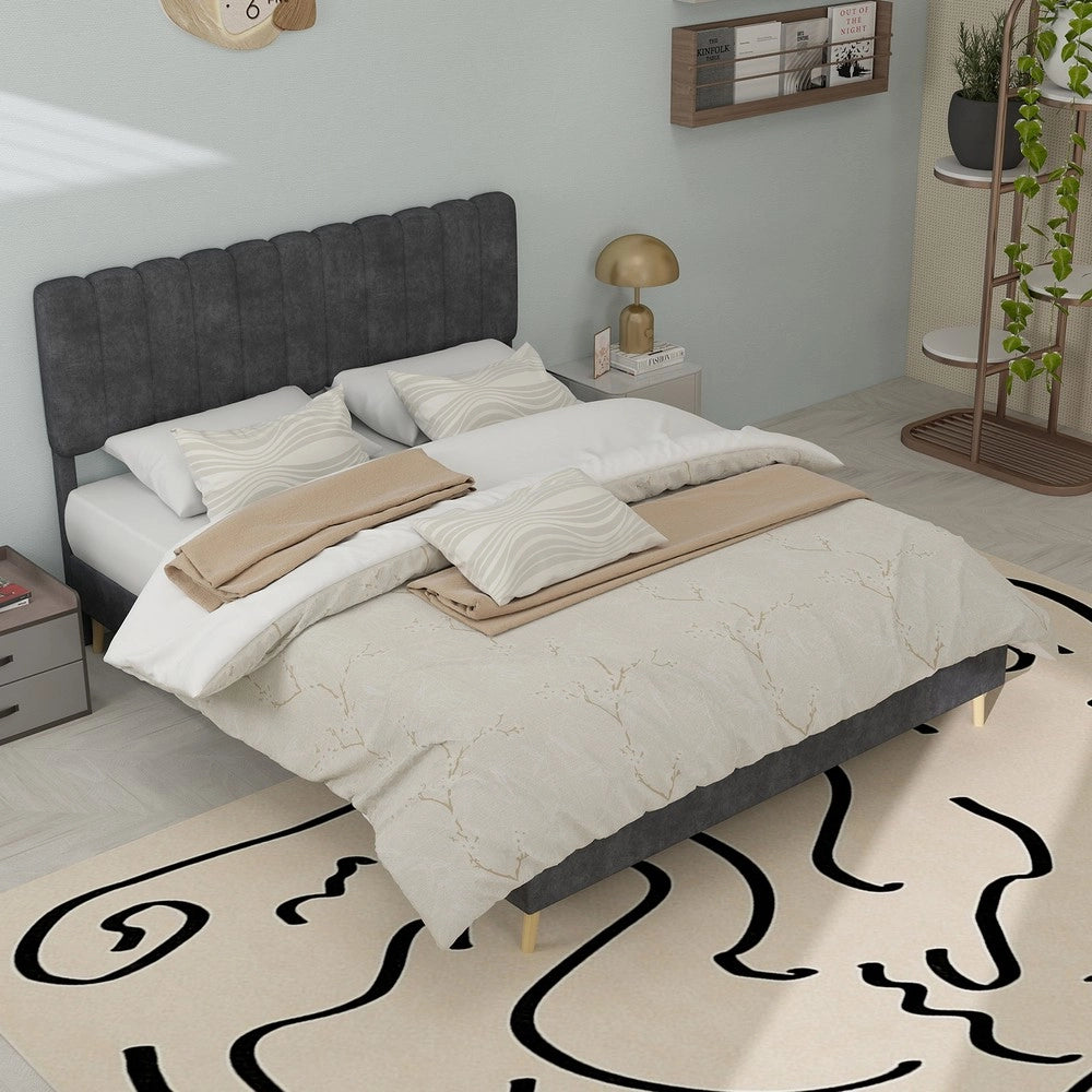 Letto imbottito con testiera ¨C Minimal ¨C grigio velluto 140x200 cm