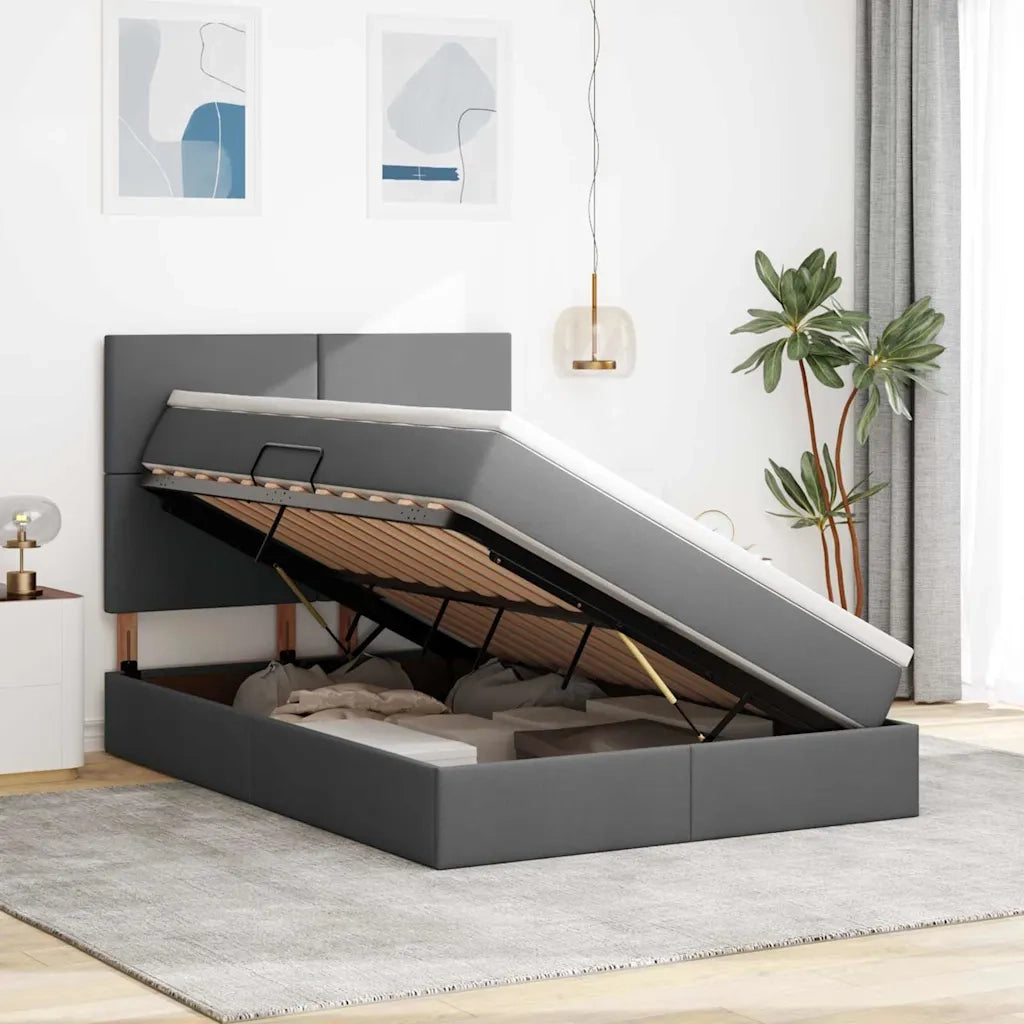 Letto con contenitore e LED con led Grigio scuro 140 x 200 cm