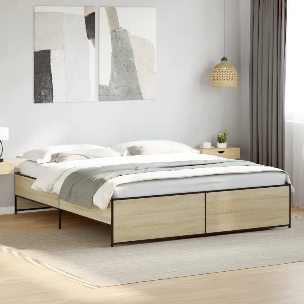 Giroletto-Struttura Letto Rovere Sonoma 180x200 cm in Legno Multistrato Metallo 343051