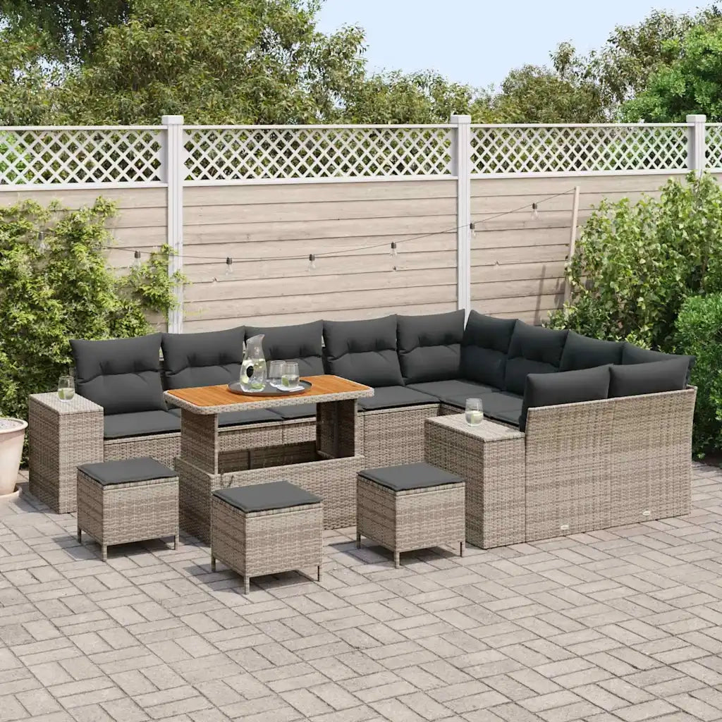 Set Divano da Giardino con cuscino 13 pcs Grigio polyrattan