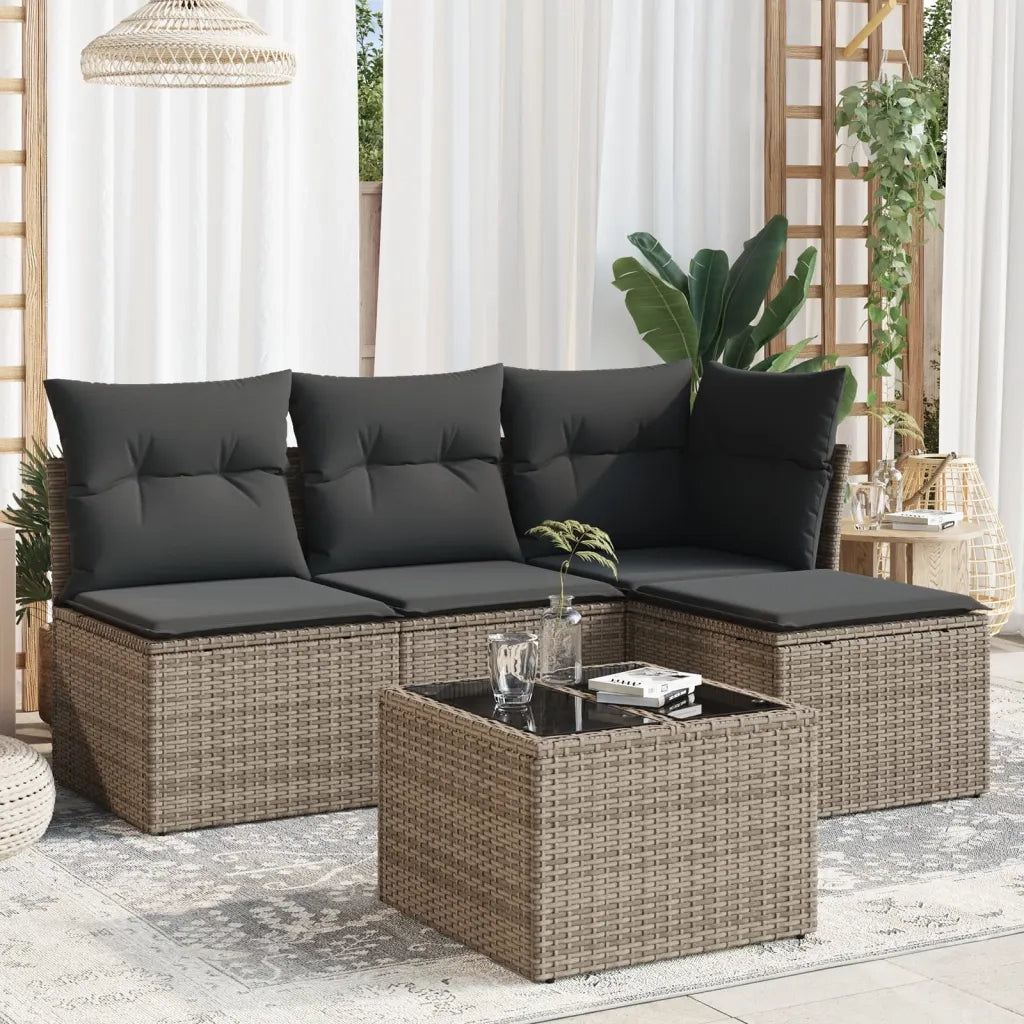 Set Divano da Giardino 5 pz | Set Salotto da Giardino con Cuscini Grigio in Polyrattan