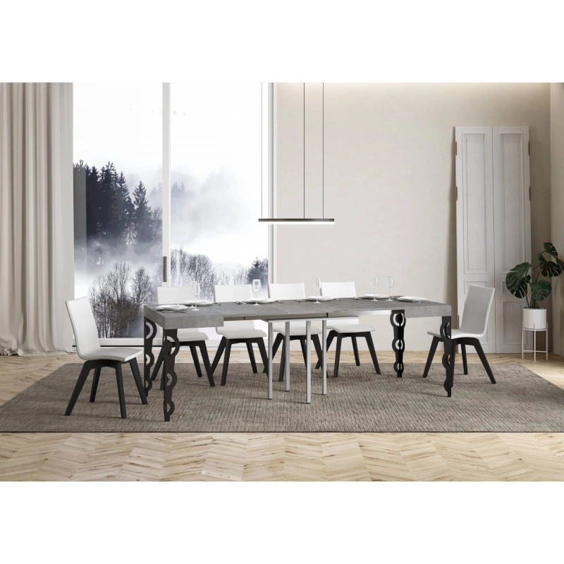 Tavolo allungabile 90x90/246 cm Karamay telaio Antracite - Cemento