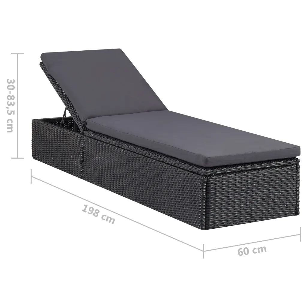 Lettino Prendisole | Sdraio da giardino | Lettino da sole in Polyrattan Nero e Grigio Scuro