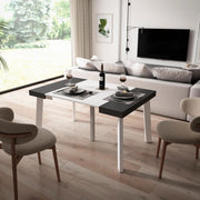 Consolle allungabile, 140x90x73cm, Per 6 persone, Gambe in legno, Bianco e nero RF3123