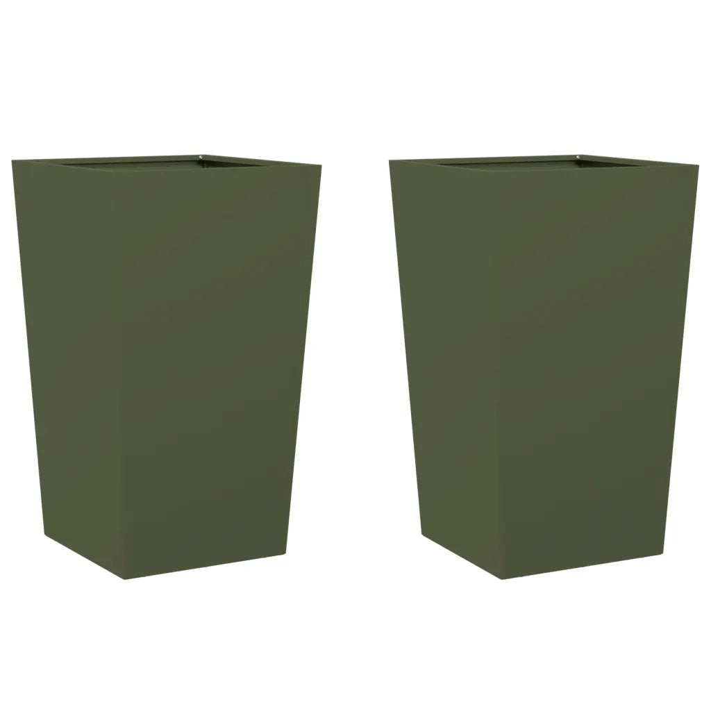 Fioriere da Giardino 2 pz Verde Oliva 45x45x75 cm in Acciaio 851101