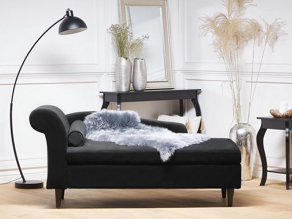 Chaise longue Rivestimento in velluto Nero con contenitore a versione sinistra con supporto