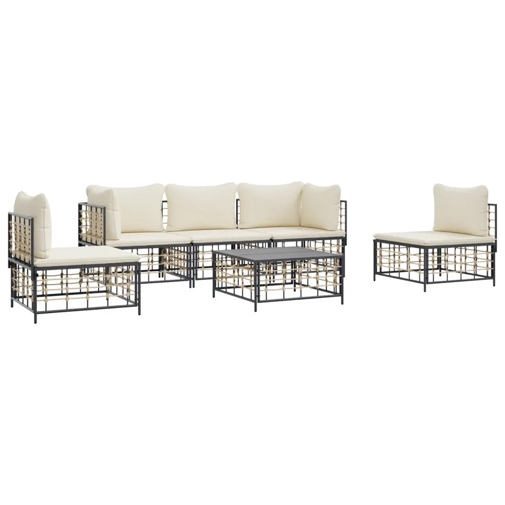 Set Divani da Giardino 6 pz con Cuscini Antracite in Polyrattan 3186718