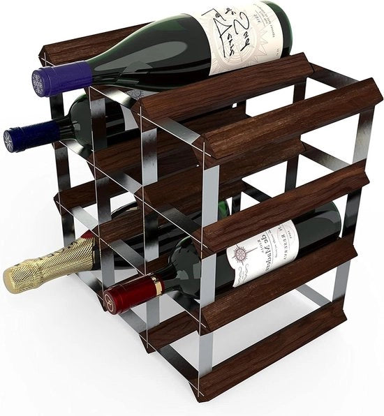 Kit di Scaffale per Vino Tradizionale a 12 Bottiglie in Pino Scuro (FSC) - RTA, Soluzione di Ricerca per la Conservazione del Vino