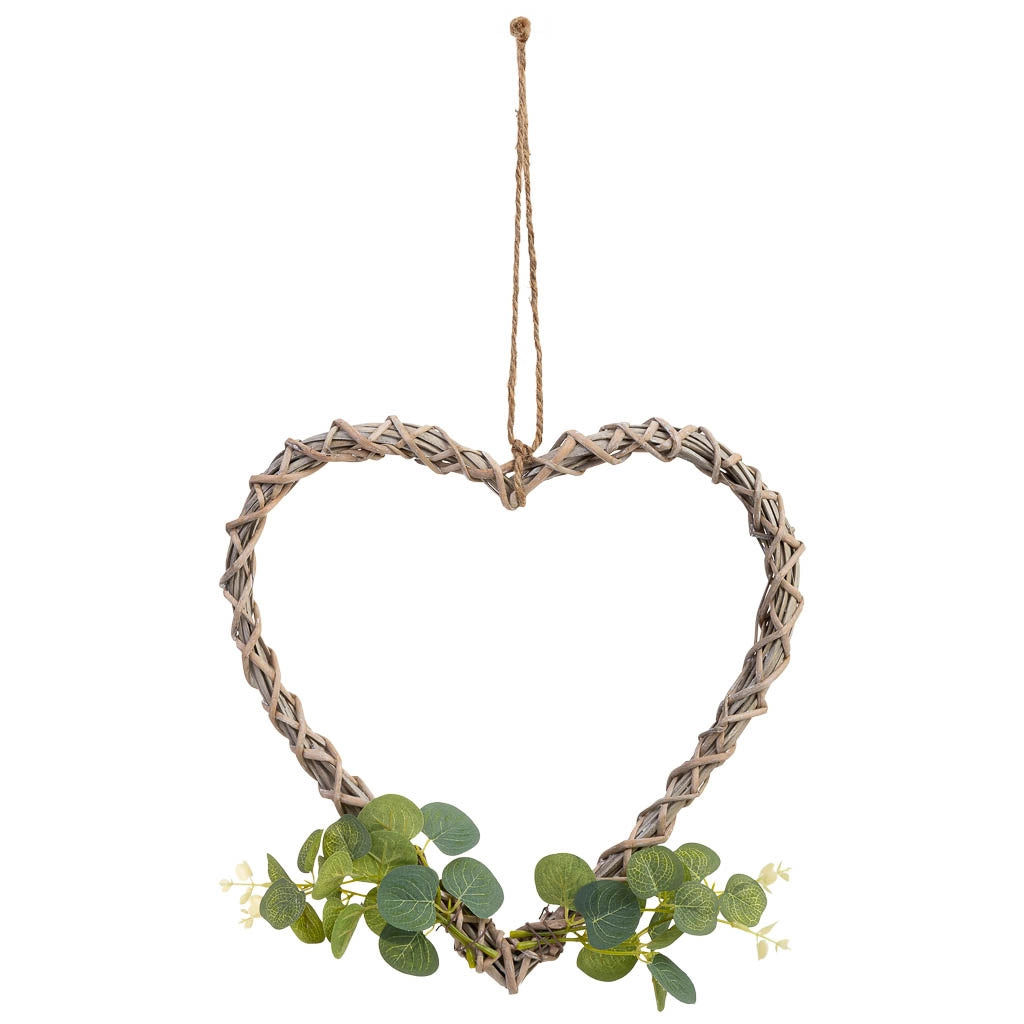 Decorazione cuore vimini con fiori da appendere 30x30x3h cm