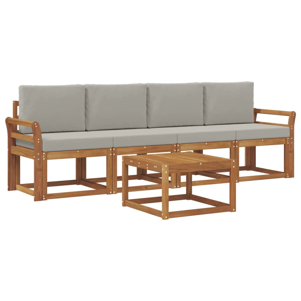 Set di divani da esterno 5 pcs Grigio Naturale e Chiaro