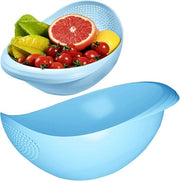 Set di due setole per riso, setole per verdure, setola per pulire frutta, verdure e fagioli, grande capacità, scarico rapido (blu)