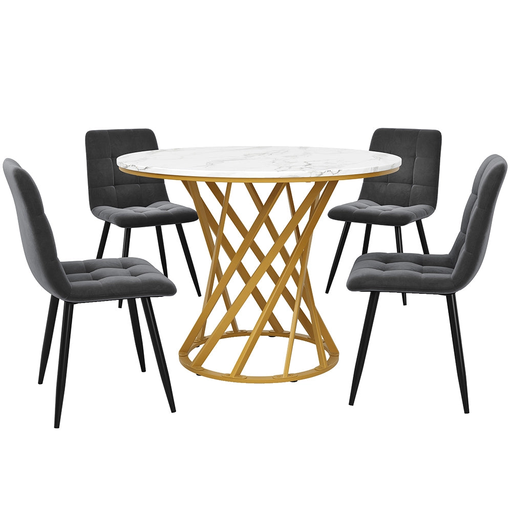 Set tavolo-Xylo-80cm rotondo 4 sedie grigio piedi dorati