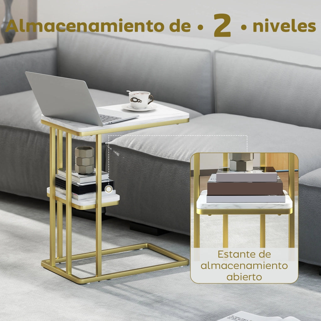 Tavolino da caff¨¨ ¨C zephmum ¨C 50x30x57.5 cm bianco effetto marmo