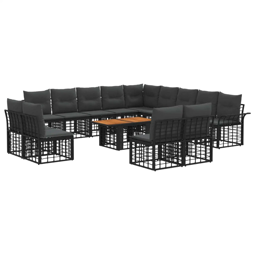 Set Divano da Giardino 14 pz Nero e Grigio scuro polyrattan 3438029