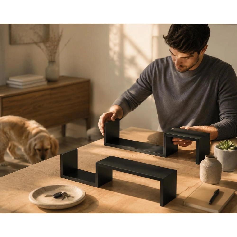 Wall Shelves, 2 Pieces, Black, 100x15x20 Cm, Wood-based Material