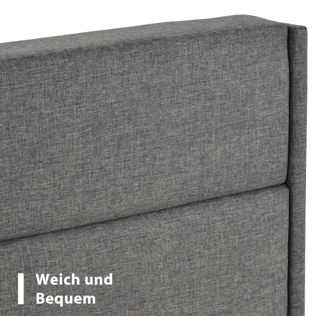 Letto matrimoniale imbottito 140x200 cm con testiera e rete a doghe; tessuto grigio scuro