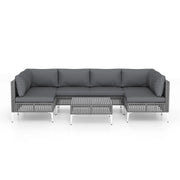 Sedie in rattan per patio con tavolino da gaff¨¨ in vetro temperato per giardino-Set di mobili da esterno 7 pezzi con cuscini Grigio