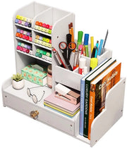 Organizzatore in legno per scrivania, pen holder per scrivania, organizzatore per scrivania con box di ricarica, pen holder per scrivania in legno per scuola, ufficio