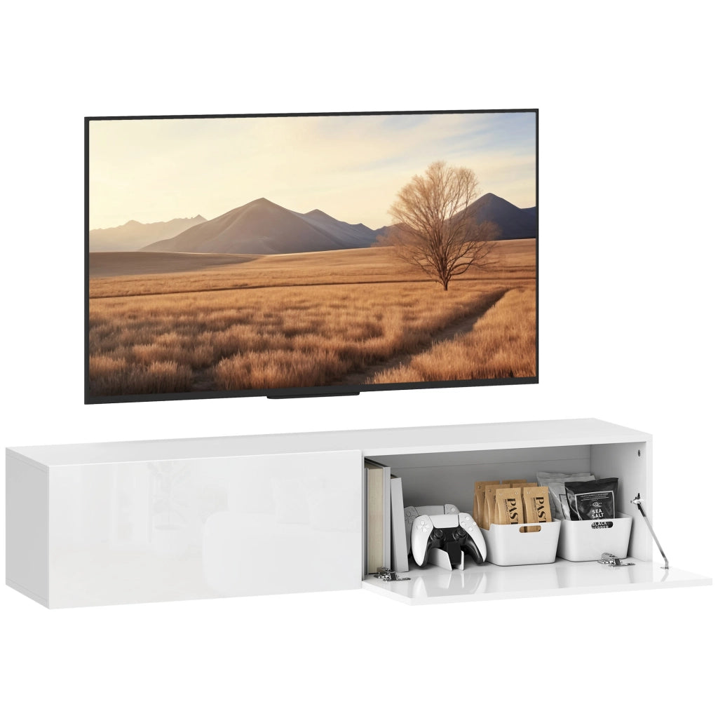 Mobile TV Sospeso con Ante a Ribalta e 2 Armadietti ¨C Zephmum ¨C Bianco 140x33x29.8 cm