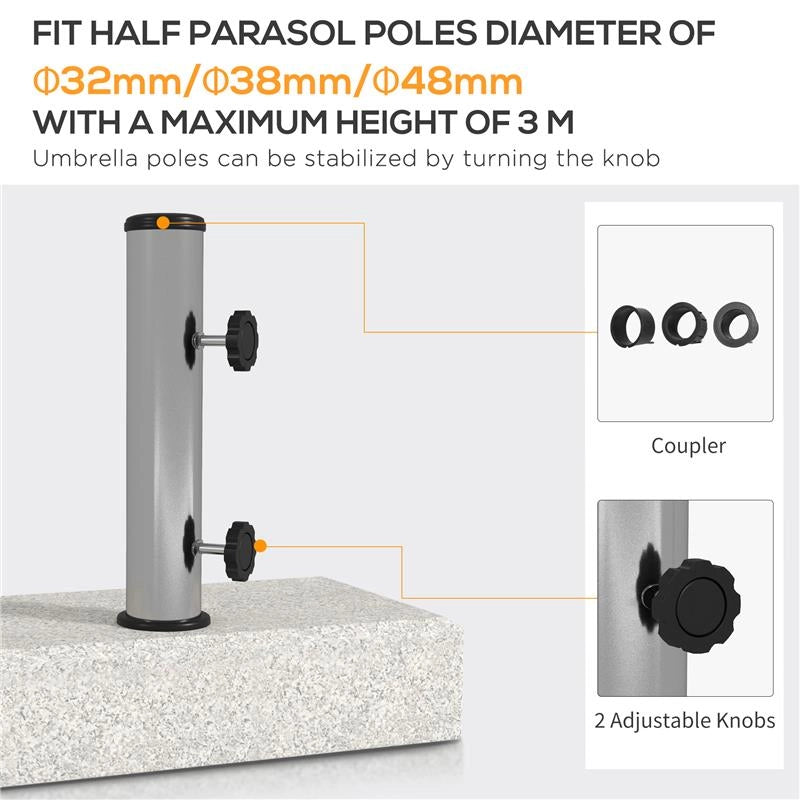 BASE PER OMBRELLONE DA GIARDINO 25KG PER PALI DA Ø32MM, Ø38MM E Ø48MM, IN GRANITO E ACCIAIO INOX, 45X22.5X40 CM, GRIGIA