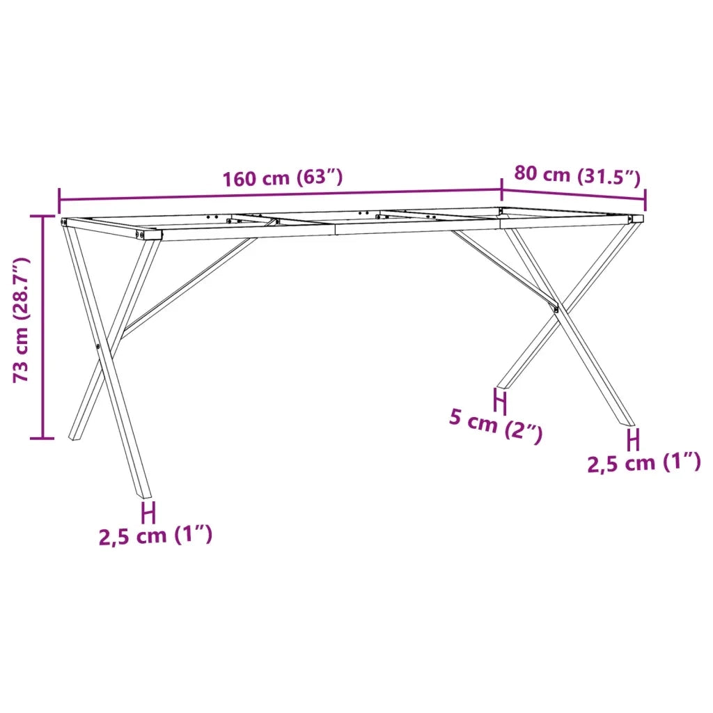 Telaio Gambe a X per Tavolo da Pranzo 160x80x73 cm in Acciaio