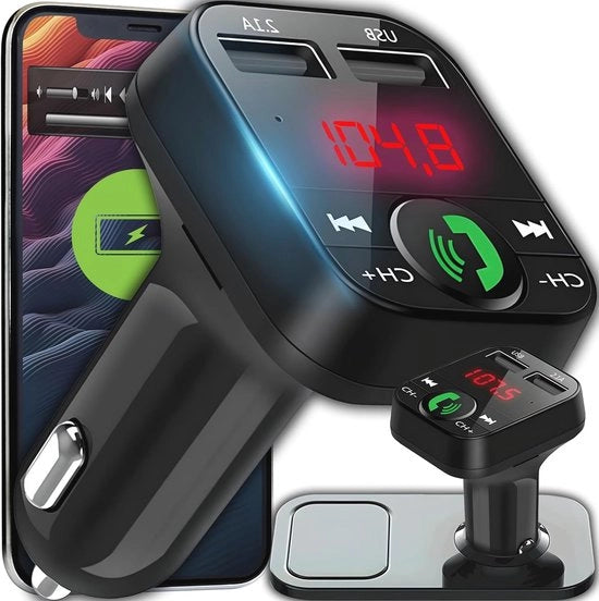 Trasmettitore FM Bluetooth con caricabatteria USB e funzionalità handsfree per autoradio
