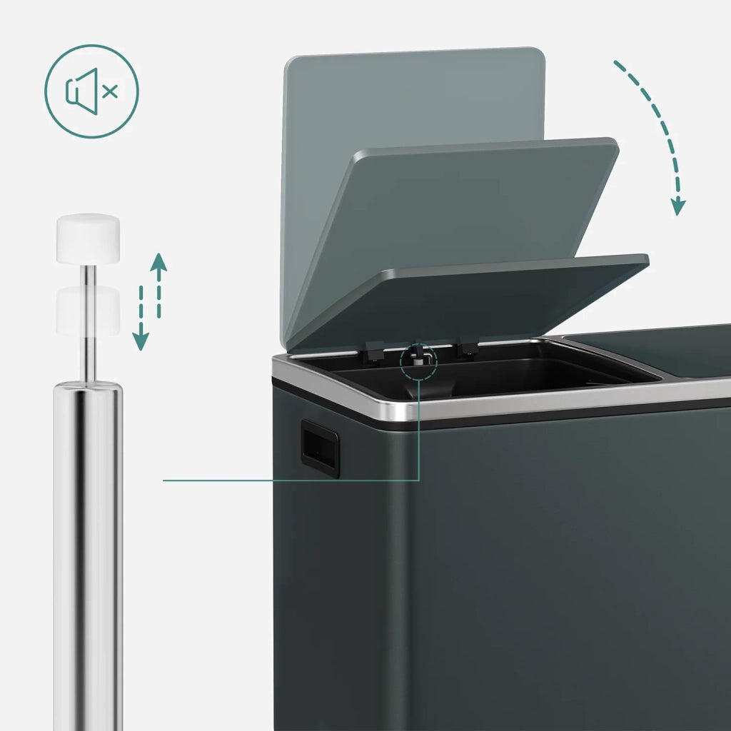 Pattumiera a 2 pedali con doppio scomparto 2 x 30 litri acciaio inox anti-impronta secchio interno in plastica con manico verde 12_0007157