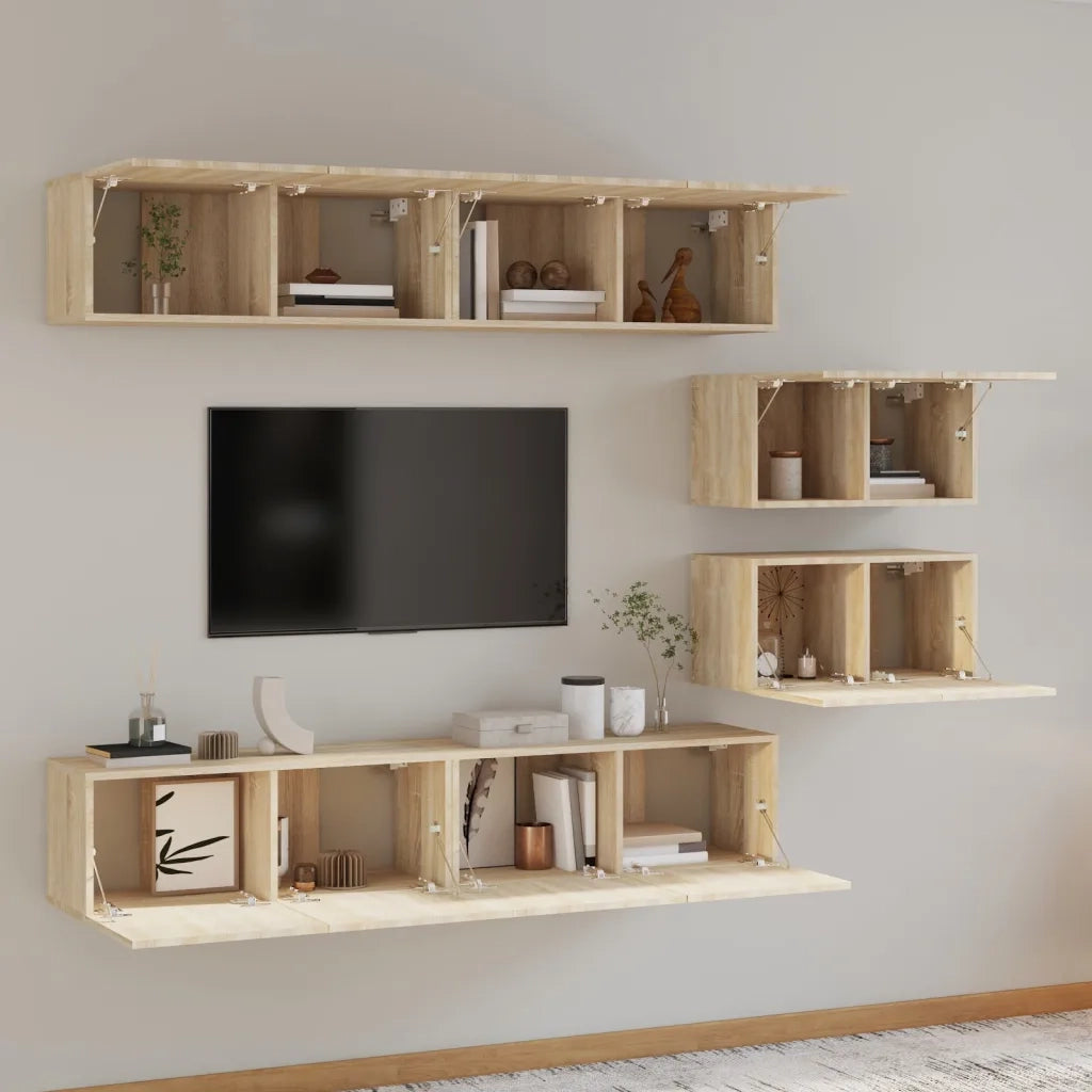 Set di Mobili Porta TV 6 pz-Set di 6 Credenza per TV Rovere Sonoma in Legno Multistrato 628579